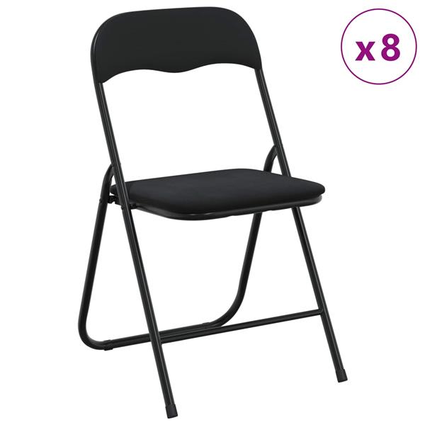 Grote foto vidaxl inklapbare stoel 8 pcs zwart 48 x 44 x 78 cm fluweel huis en inrichting stoelen
