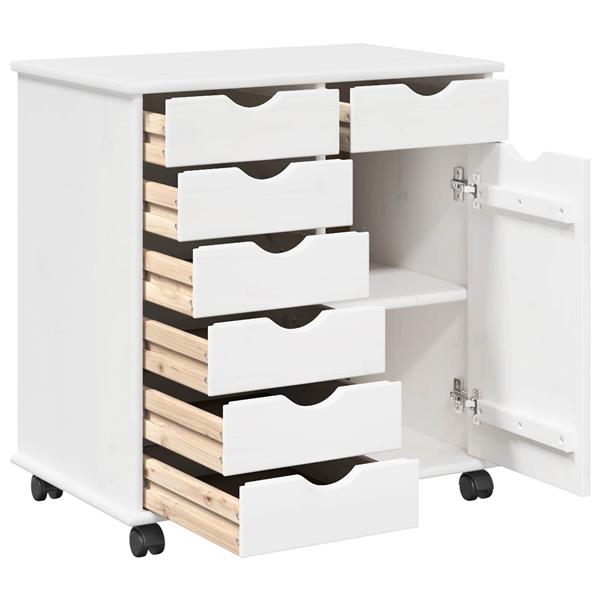 Grote foto vidaxl rolling kast met wiel wit 63 5 x 39 x 65 5 cm massief vurenhout huis en inrichting overige