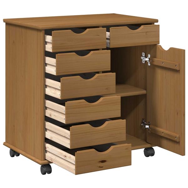 Grote foto vidaxl rolling kast honingbruin 63 5 x 39 x 65 5 cm massief vurenhout huis en inrichting overige