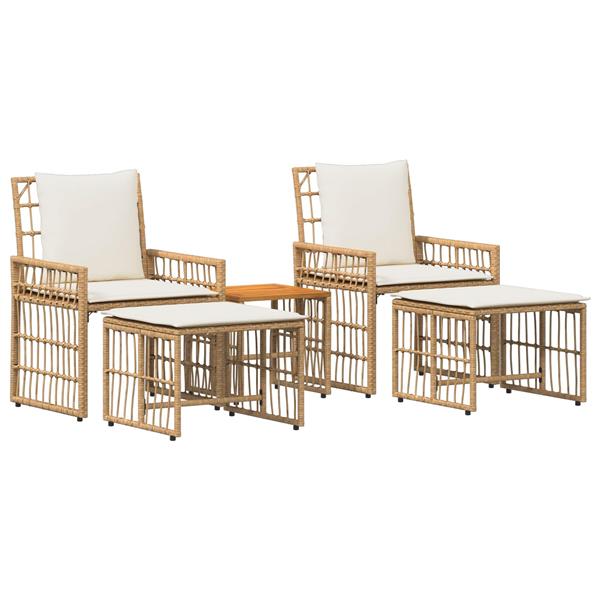 Grote foto vidaxl buitenmeubelset 5 pcs natuurlijk en cr me wit tuin en terras tuinmeubelen