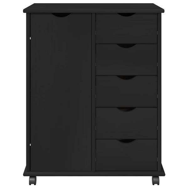 Grote foto vidaxl rolling kast met wiel zwart 63 5 x 39 x 79 cm massief vurenhout huis en inrichting overige