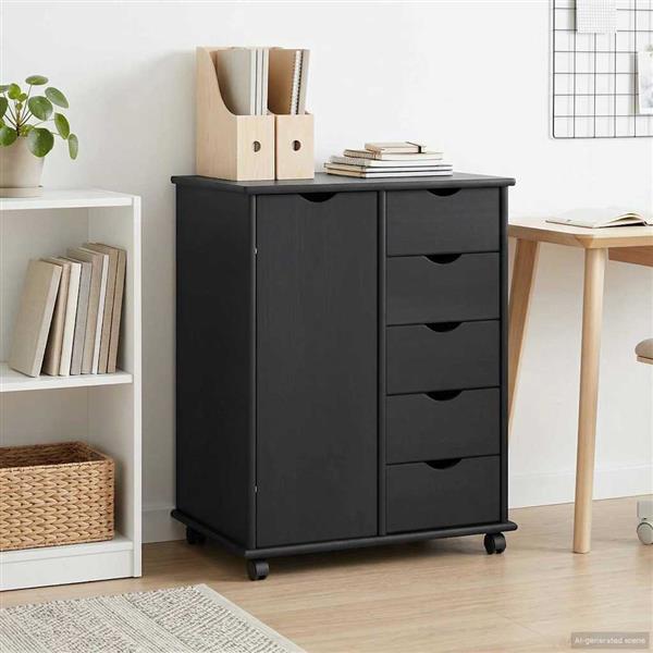Grote foto vidaxl rolling kast met wiel grijs 63 5 x 39 x 79 cm massief vurenhout huis en inrichting overige