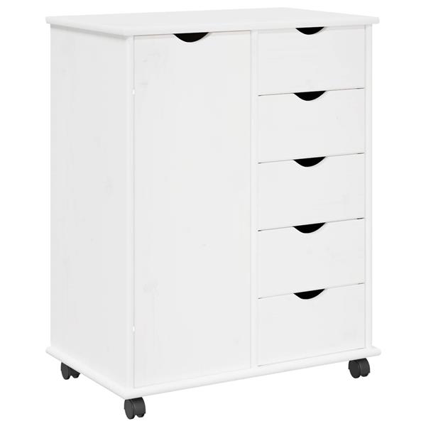 Grote foto vidaxl rolling kast met wiel wit 63 5 x 39 x 79 cm massief vurenhout huis en inrichting overige