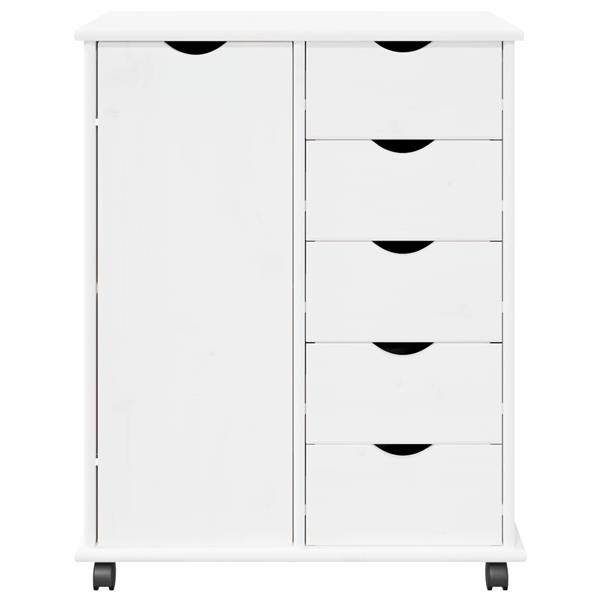 Grote foto vidaxl rolling kast met wiel wit 63 5 x 39 x 79 cm massief vurenhout huis en inrichting overige