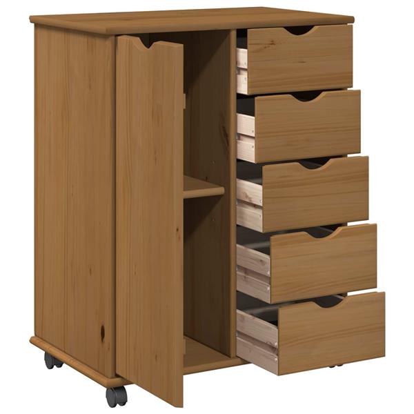 Grote foto vidaxl rolling kast honingbruin 63 5 x 39 x 79 cm massief vurenhout huis en inrichting overige
