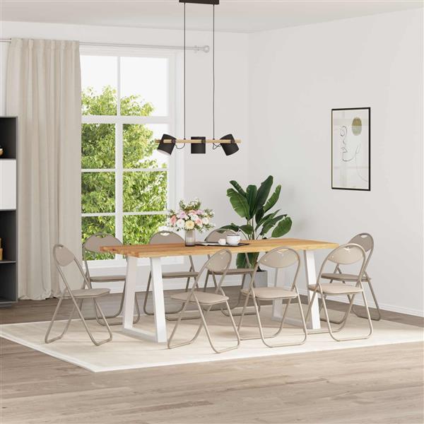 Grote foto vidaxl inklapbare stoel 8 pcs zand 48 x 43 5 x 81 cm nep leer huis en inrichting stoelen