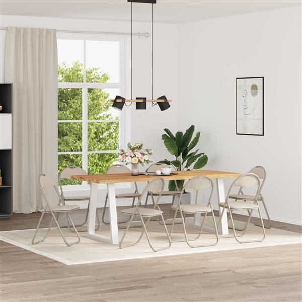 Grote foto vidaxl inklapbare stoel 8 pcs zand 48 x 43 5 x 81 cm nep leer huis en inrichting stoelen