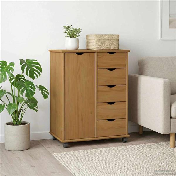 Grote foto vidaxl rolling kast honingbruin 63 5 x 39 x 79 cm massief vurenhout huis en inrichting overige