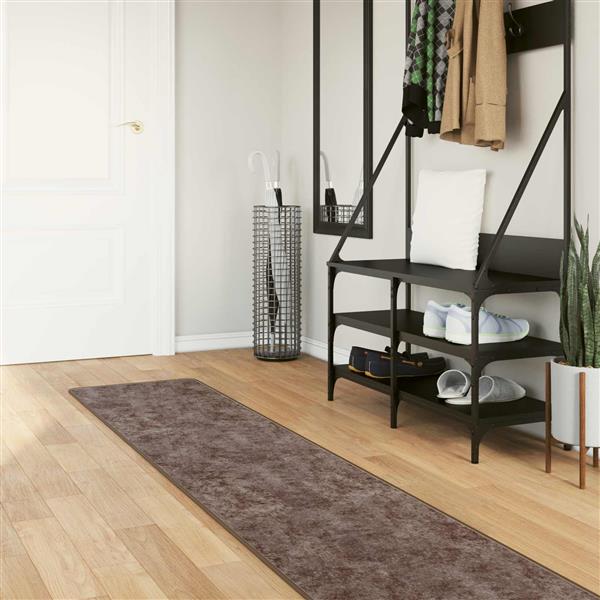 Grote foto vidaxl vloerkleedloper marsa grijs 350 x 50 cm polyester en pvc huis en inrichting vloerbedekking en kleden