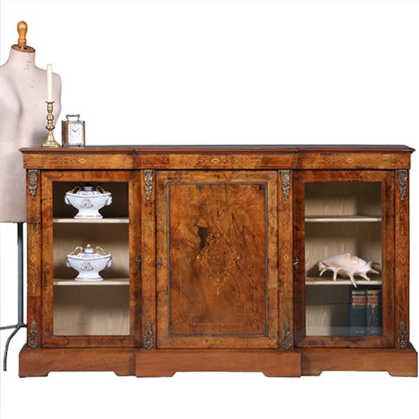 Grote foto engelse credenza in noten met inlegwerk en brons ca 1860 no.391115 antiek en kunst stoelen en banken