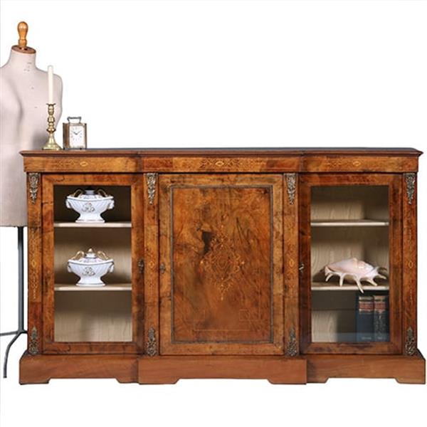 Grote foto engelse credenza in noten met inlegwerk en brons ca 1860 no.391115 antiek en kunst stoelen en banken