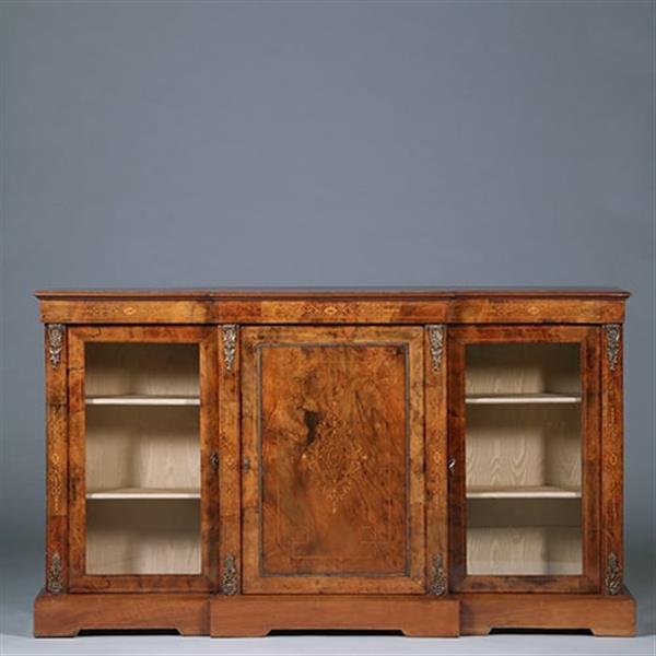 Grote foto engelse credenza in noten met inlegwerk en brons ca 1860 no.391115 antiek en kunst stoelen en banken