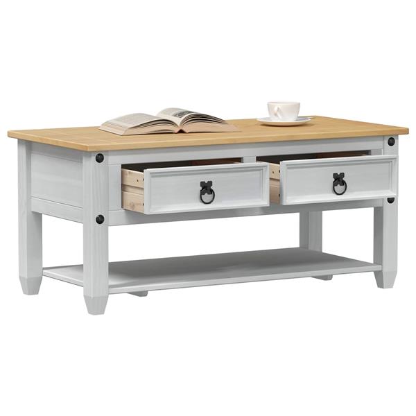 Grote foto vidaxl salontafel met lade wit 100 x 48 x 45 cm massief grenenhout huis en inrichting eettafels