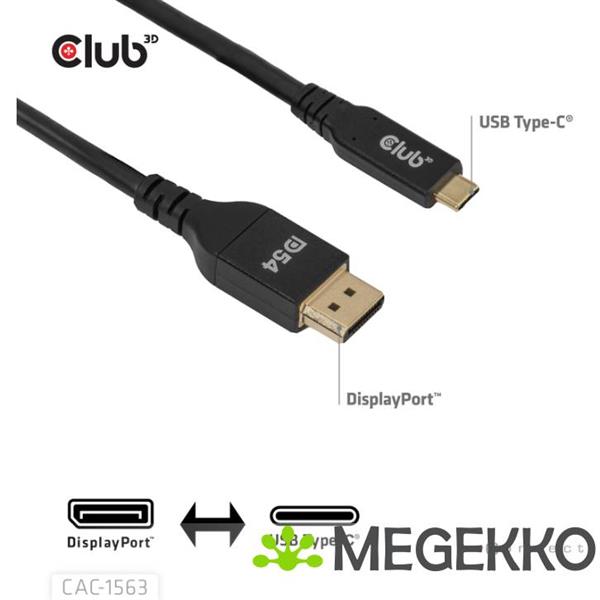 Grote foto club3d cac 1563 usb c to displayporttm 2.1 dp54 bi directional cable 8k120hz 2m 6.6ft computers en software overige computers en software