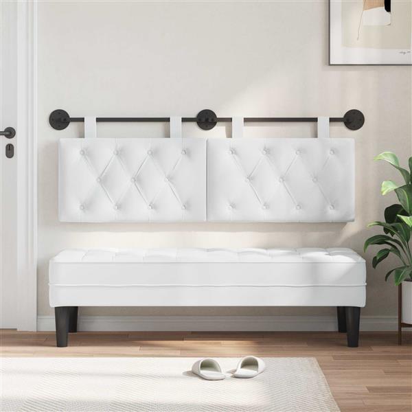 Grote foto vidaxl hangend hoofdeinde wandgemonteerd wit 130 x 55 x 7 cm stof antiek en kunst stoelen en banken