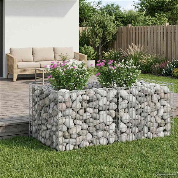 Grote foto vidaxl gabion verhoogd bed zilver 100 x 100 x 60 cm tuin en terras hekken en schuttingen