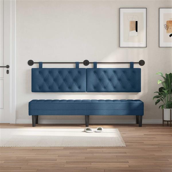 Grote foto vidaxl hangend hoofdeinde wandgemonteerd blauw 190 x 55 x 7 cm stof antiek en kunst stoelen en banken
