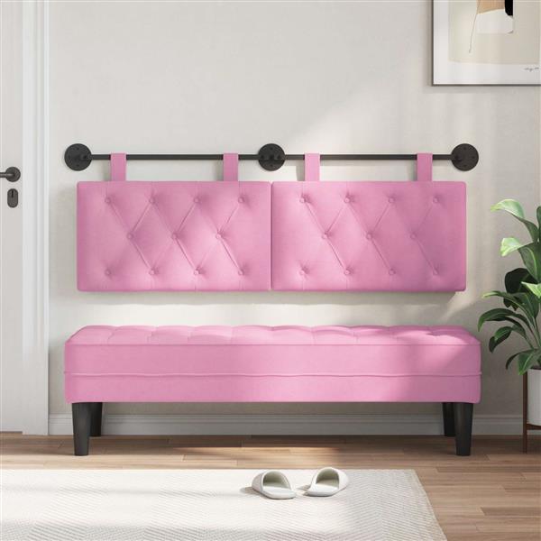 Grote foto vidaxl hangend hoofdeinde wandgemonteerd roze 130 x 55 x 7 cm stof antiek en kunst stoelen en banken