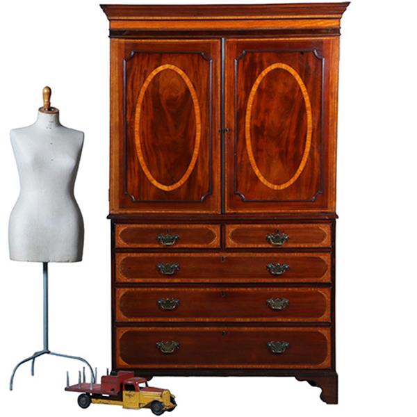 Grote foto klein engels mahonie kabinet feestelijk ingelegd met satijnhout ca 1800 no.391140 antiek en kunst stoelen en banken