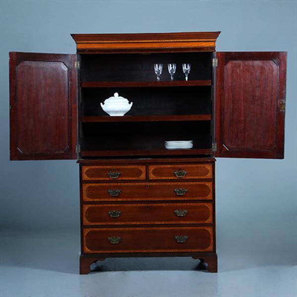 Grote foto klein engels mahonie kabinet feestelijk ingelegd met satijnhout ca 1800 no.391140 antiek en kunst stoelen en banken