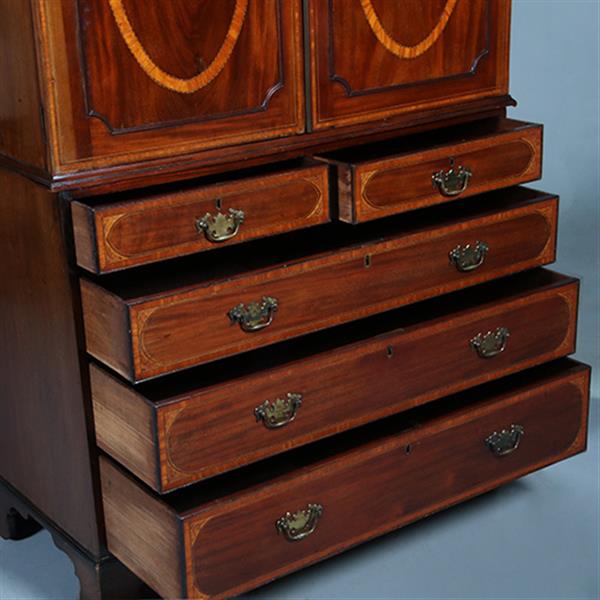 Grote foto klein engels mahonie kabinet feestelijk ingelegd met satijnhout ca 1800 no.391140 antiek en kunst stoelen en banken