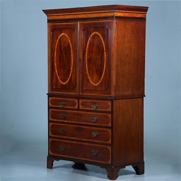 Grote foto klein engels mahonie kabinet feestelijk ingelegd met satijnhout ca 1800 no.391140 antiek en kunst stoelen en banken