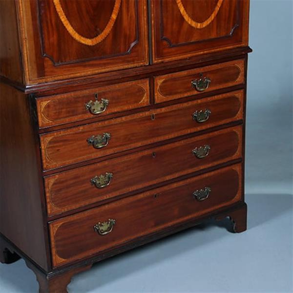 Grote foto klein engels mahonie kabinet feestelijk ingelegd met satijnhout ca 1800 no.391140 antiek en kunst stoelen en banken