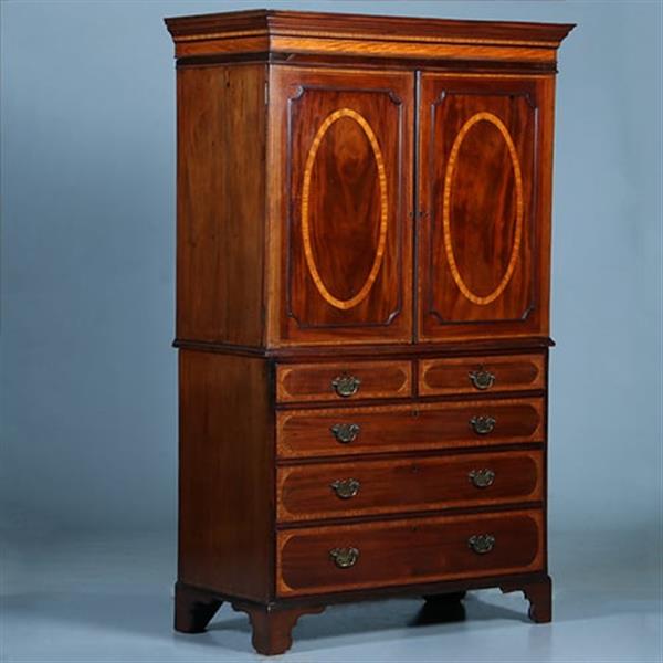 Grote foto klein engels mahonie kabinet feestelijk ingelegd met satijnhout ca 1800 no.391140 antiek en kunst stoelen en banken