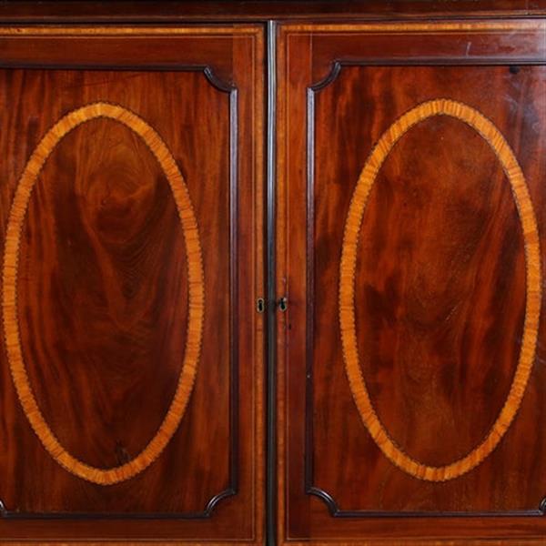 Grote foto klein engels mahonie kabinet feestelijk ingelegd met satijnhout ca 1800 no.391140 antiek en kunst stoelen en banken