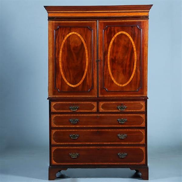 Grote foto klein engels mahonie kabinet feestelijk ingelegd met satijnhout ca 1800 no.391140 antiek en kunst stoelen en banken