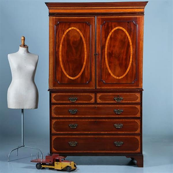 Grote foto klein engels mahonie kabinet feestelijk ingelegd met satijnhout ca 1800 no.391140 antiek en kunst stoelen en banken