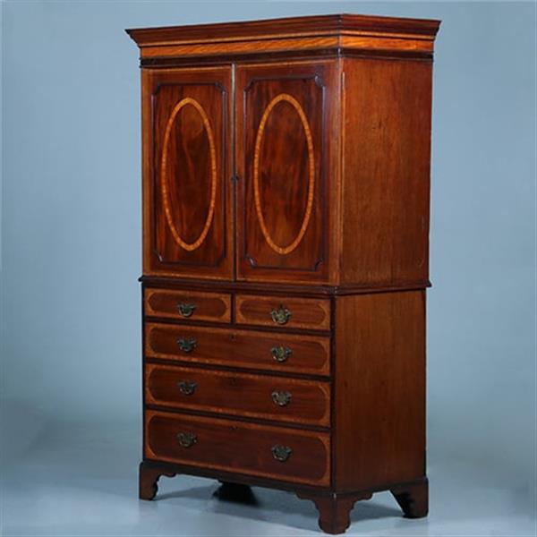 Grote foto klein engels mahonie kabinet feestelijk ingelegd met satijnhout ca 1800 no.391140 antiek en kunst stoelen en banken