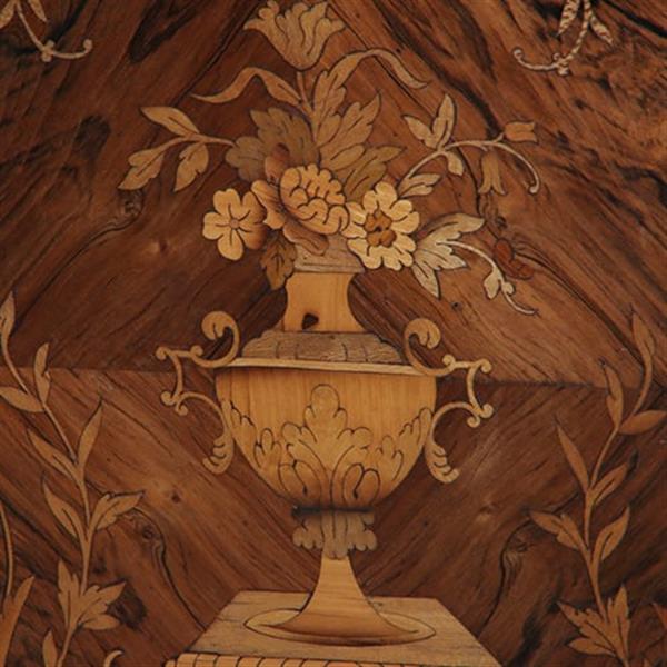 Grote foto oogstrelend wortelnoten intarsia 1 deurs kastje met marmer bovenblad ca 1870 no.362940 antiek en kunst stoelen en banken