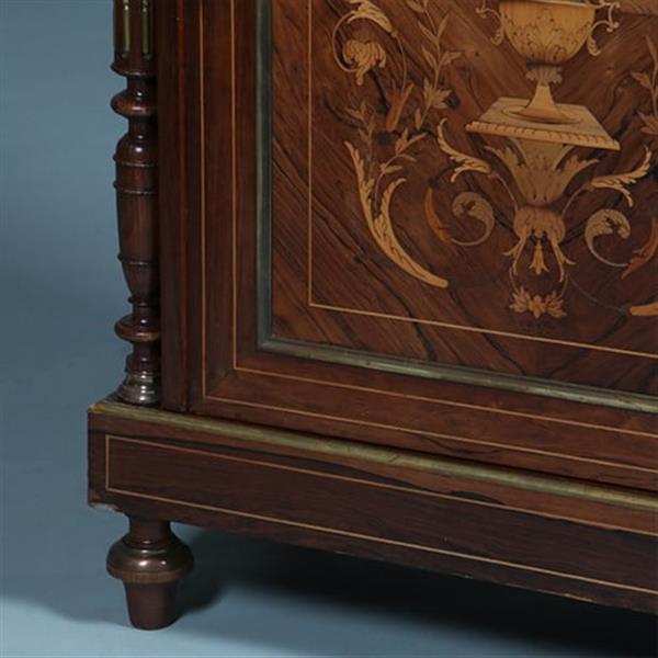 Grote foto oogstrelend wortelnoten intarsia 1 deurs kastje met marmer bovenblad ca 1870 no.362940 antiek en kunst stoelen en banken