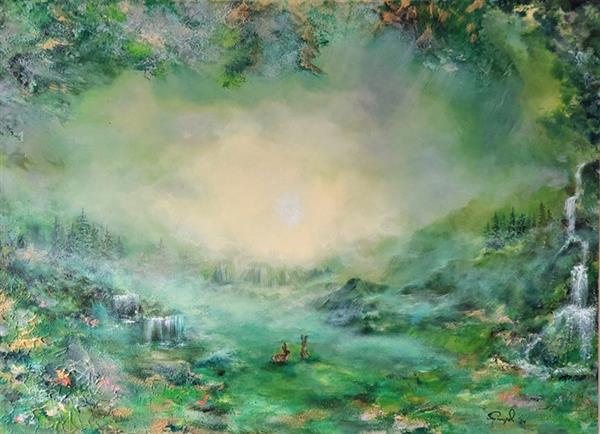 Grote foto kunsthandel gennep twee haasjes ochtendnevel antiek en kunst modern