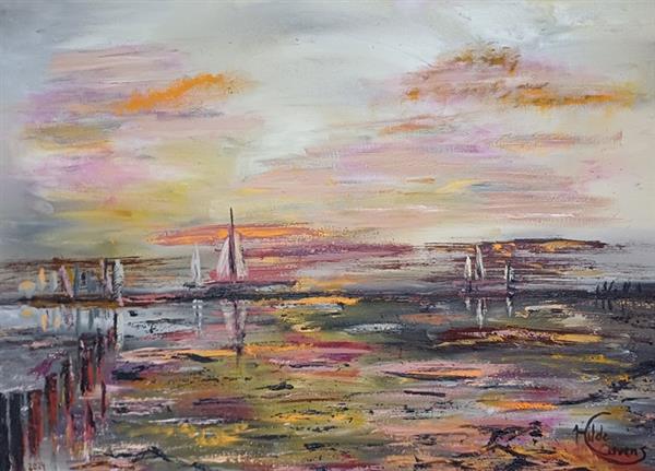 Grote foto kunsthandel gennep zeegezicht bij avondzon antiek en kunst modern