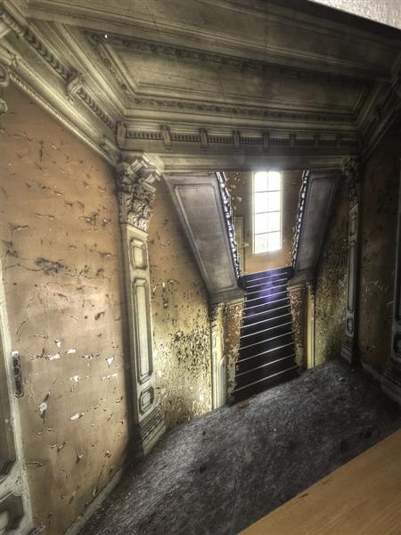 Grote foto prachtige kunst op glas van de binnenzijde van een kerk prachtig perspectief tuin en terras tuindecoratie