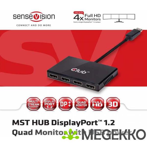 Grote foto club3d multi stream transport mst hub displayport 1.2 quad monitor usb powered computers en software overige computers en software