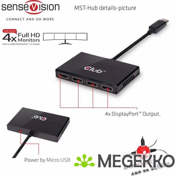 Grote foto club3d multi stream transport mst hub displayport 1.2 quad monitor usb powered computers en software overige computers en software