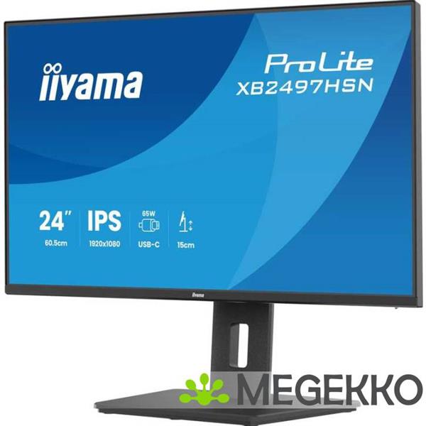 Grote foto iiyama prolite xb2497hsn b1 24 full hd ips usb c monitor computers en software overige computers en software