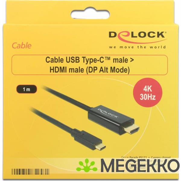 Grote foto delock 85258 kabel usb type c male hdmi male dp alt mode 4k 30 hz 1 m zwart computers en software overige computers en software