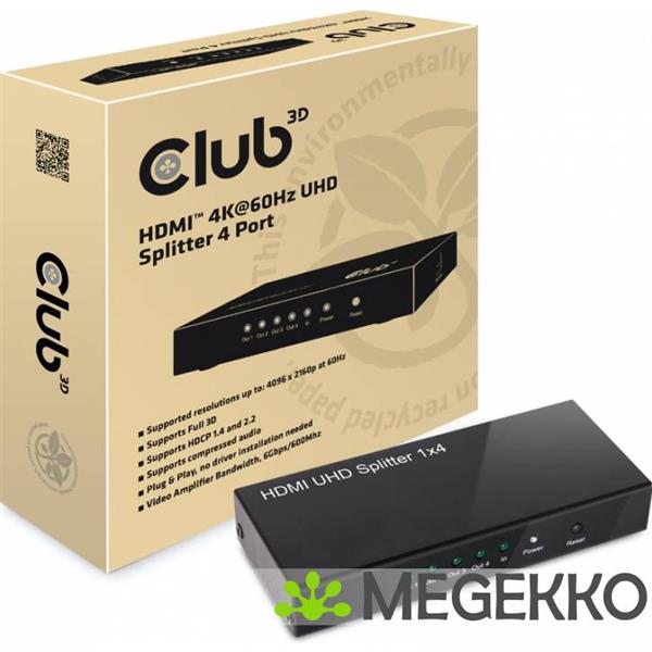 Grote foto club3d hdmi 2.0 uhd splitter 4 ports computers en software videokaarten