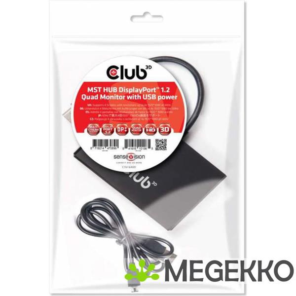 Grote foto club3d multi stream transport mst hub displayport 1.2 quad monitor usb powered computers en software overige computers en software