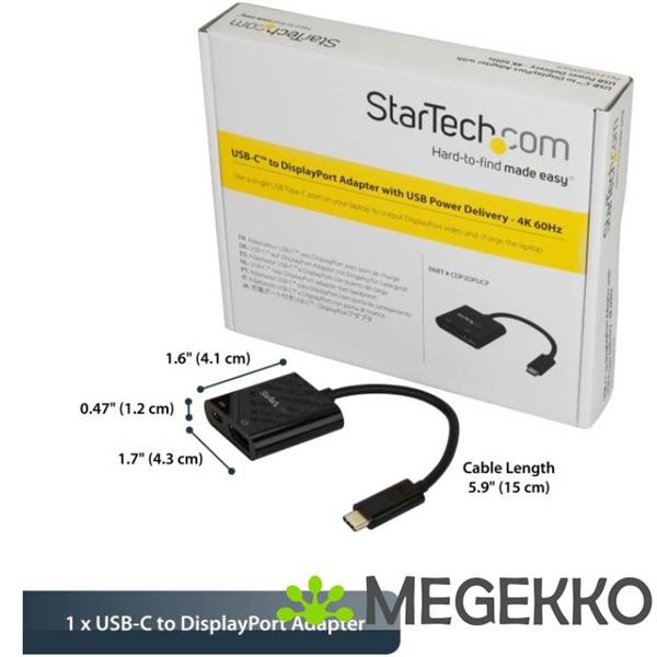 Grote foto startech.com usb c naar displayport adapter met usb power delivery 60w 4k 60hz computers en software overige computers en software