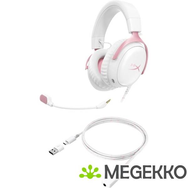 Grote foto hyperx cloud iii bedrade gaming headset in wit roze audio tv en foto koptelefoons