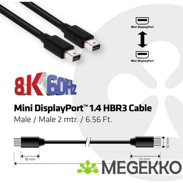 Grote foto club3d mini displayport 1.4 kabel hbr3 m m 2 meter computers en software overige computers en software