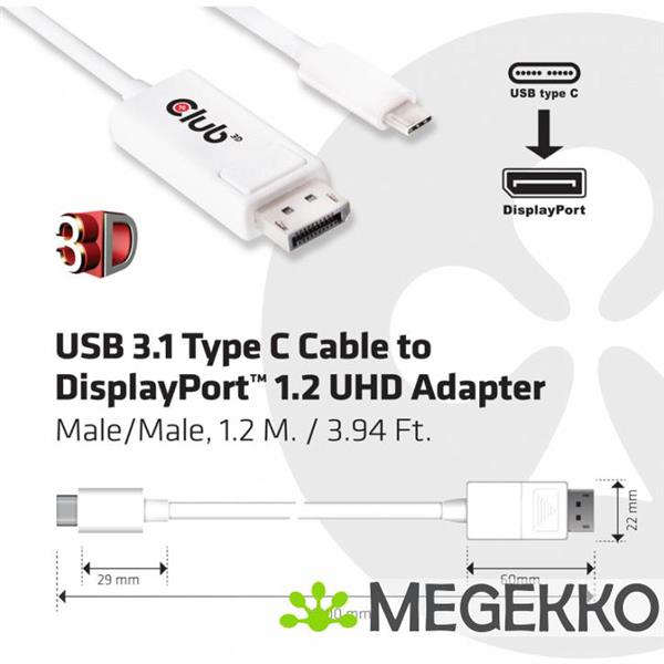 Grote foto club3d usb 3.1 type c cable to displayport 1.2 uhd adapter computers en software overige computers en software