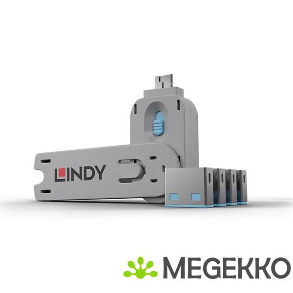 Grote foto lindy 40452 usb port blocker pack 4 colour code blue computers en software overige computers en software