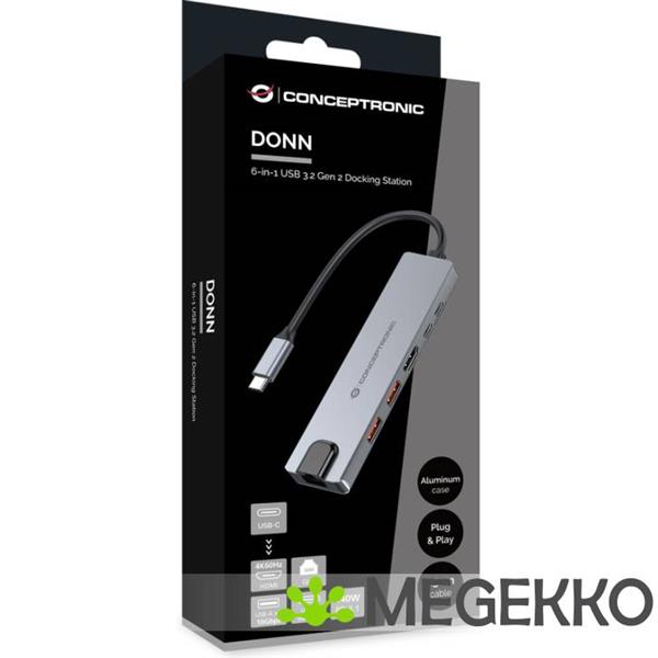 Grote foto conceptronic donn29g laptop dock poortreplicator bedraad usb 3.2 gen 2 3.1 gen 2 type c grijs computers en software overige computers en software