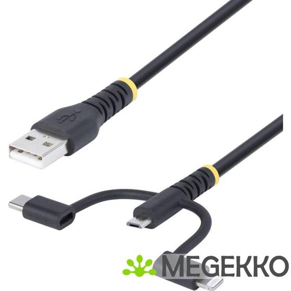 Grote foto startech.com 1m robuuste usb multi oplaadkabel usb naar lightning micro usb type c apple mfi gecer computers en software overige computers en software